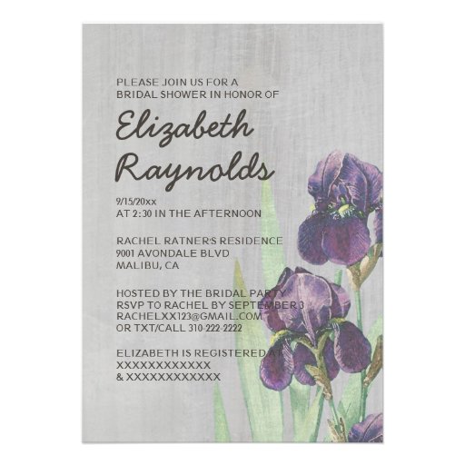 Vintage Iris Bridal Shower Invitations