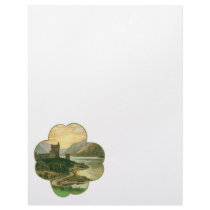 Vintage Irish Castle Inside of a Lucky Shamrock Letterhead Design
