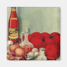 Vintage Italian Food Tomato Onions Peppers Catsup Fridge Magnet