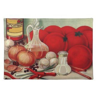 Vintage Italian Food Tomato Onions Peppers Catsup Place Mats