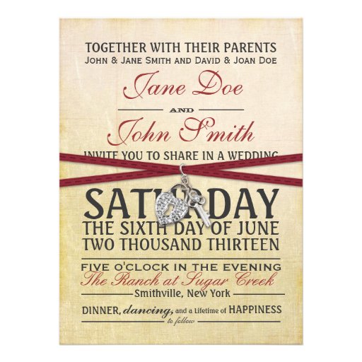 Vintage Ivory and Red Paper Wedding Invitation