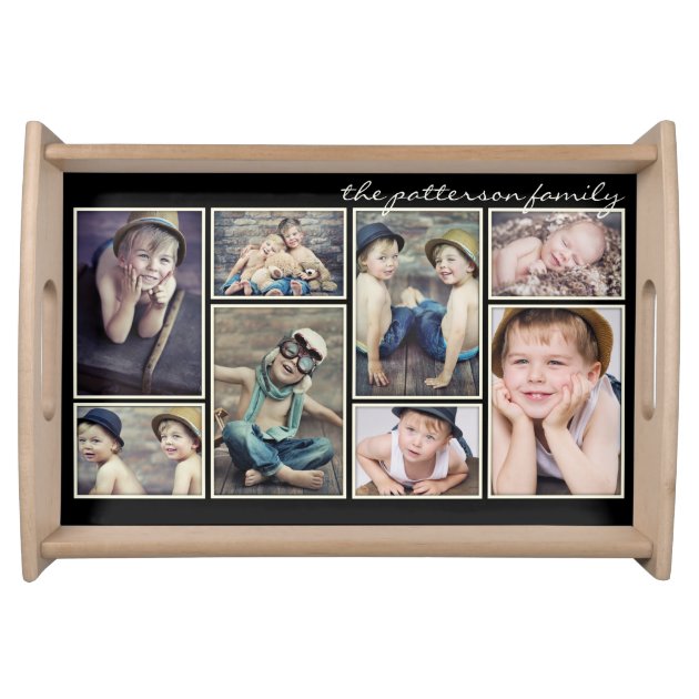 Vintage Ivory Framed Personalized Photo Collage Service Trays