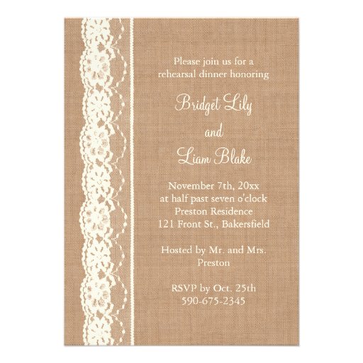 Vintage Ivory Lace & Med. Burlap Rehearsal Dinner Cards