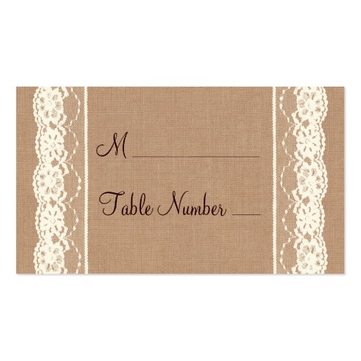 Vintage Ivory Lace & Medium Burlap Place Card Business Card Template (front side)
