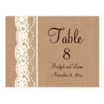 Vintage Ivory Lace & Medium Burlap Table Number Postcards