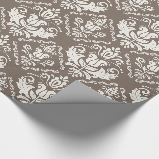 Vintage Ivory Taupe Damask Stylish Pattern Wrapping Paper 4/4