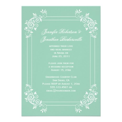 Vintage Jade Green and White Swirls Post Wedding Personalized Invites