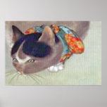 Vintage Japanese Cat With Scarf Poster Print