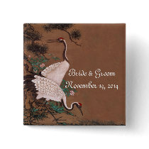 Vintage Japanese Cranes Wedding Invitations buttons