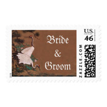 Vintage Japanese Cranes Wedding Invitations Postage Stamps