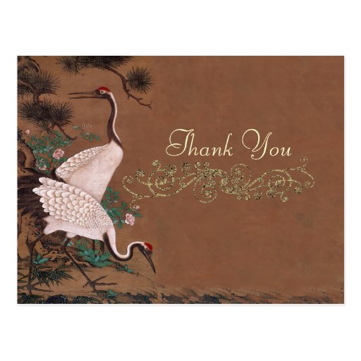 Vintage Japanese Cranes Wedding Thank You Postcard Zazzle