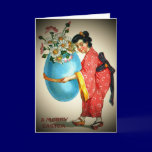 Vintage Japanese Lady and Easter Egg Card cards