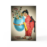 Vintage Japanese Lady and Easter Egg Card