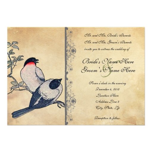 Vintage Japanese Lovebirds Wedding Invitation
