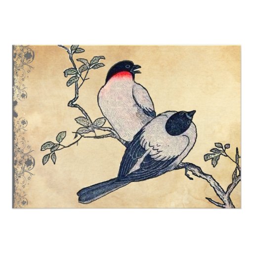 Vintage Japanese Lovebirds Wedding Invitation