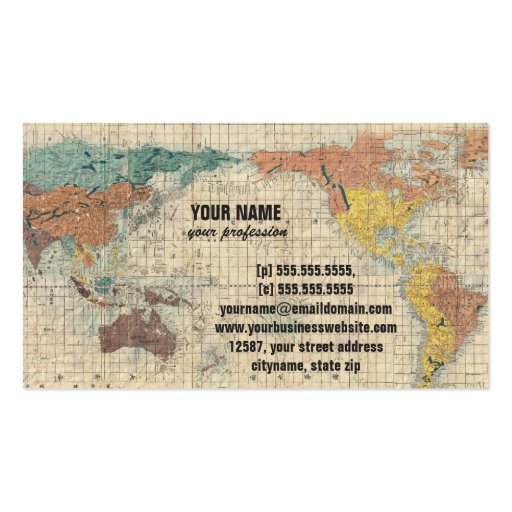 Vintage Japanese Map of the World Business Card Template (back side)