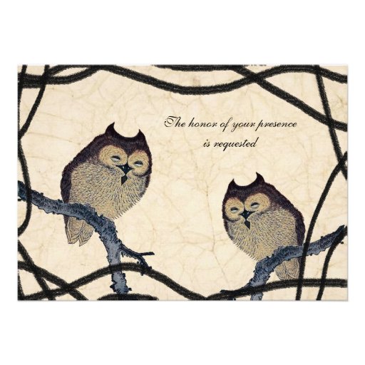 Vintage Japanese Owl Wedding Invitation