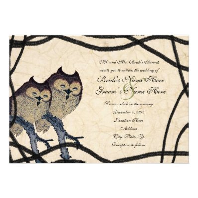 Vintage Japanese Owl Wedding Invitation