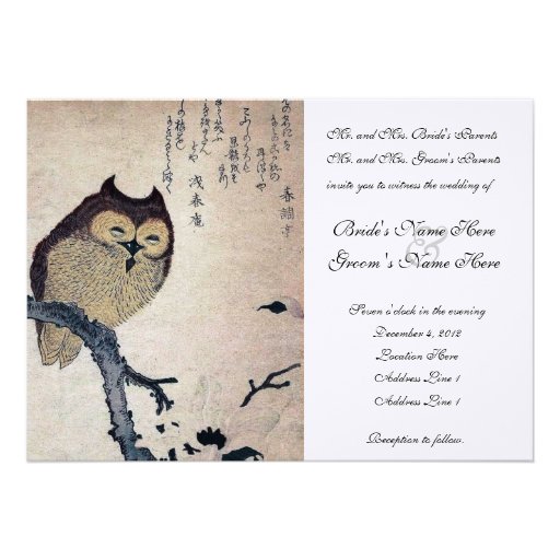Vintage Japanese Owl Wedding Invitation