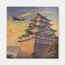 Vintage Japanese Travel Poster, Pagoda Airplane Magnet