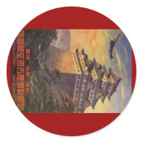 Vintage Japanese Travel Poster, Pagoda and Plane Sticker