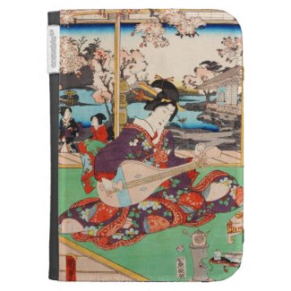 Vintage japanese ukiyo-e geisha playing Biwa art Kindle Case