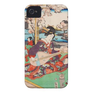 Vintage japanese ukiyo-e geisha playing Biwa art iPhone 4 Case-Mate Cases