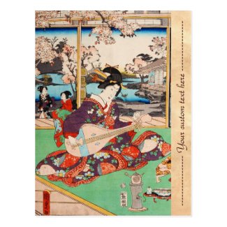 Vintage japanese ukiyo-e geisha playing Biwa art Post Cards