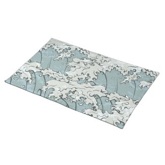 vintage japanese waves pattern place mat
