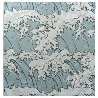 vintage japanese waves pattern printed napkins