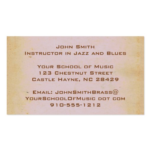 Vintage Jazz Sax Music Business Business Card (back side)
