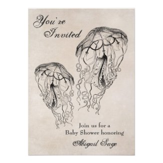 Vintage Jellyfish Beach Baby Shower Invitation