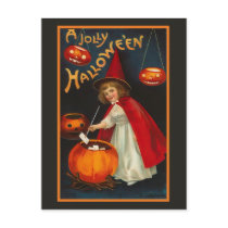 Vintage Jolly Halloween Witch Postcard