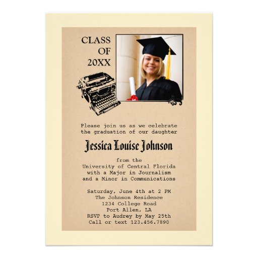 Vintage Journalism Graduation Photo Invitation