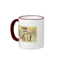 Vintage Joyeux Noel Snowman & Woman Card Mug