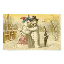 Vintage Joyeux Noel Snowman & Woman Card posters