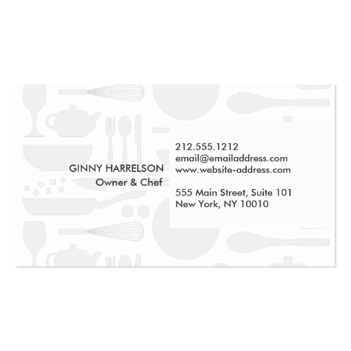VINTAGE KITCHEN COLLAGE in WHITE for CHEF, CATERER Business Card Templates (back side)