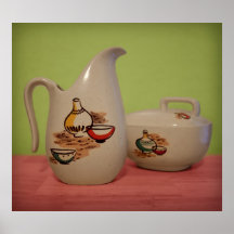 Vintage Kitchenware Pitcher Bowl Pottery Poster