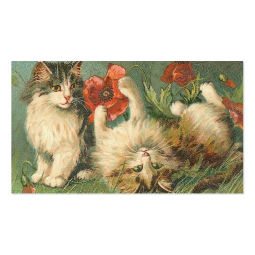 Vintage Kitties and Poppies Business Card Templates (back side)