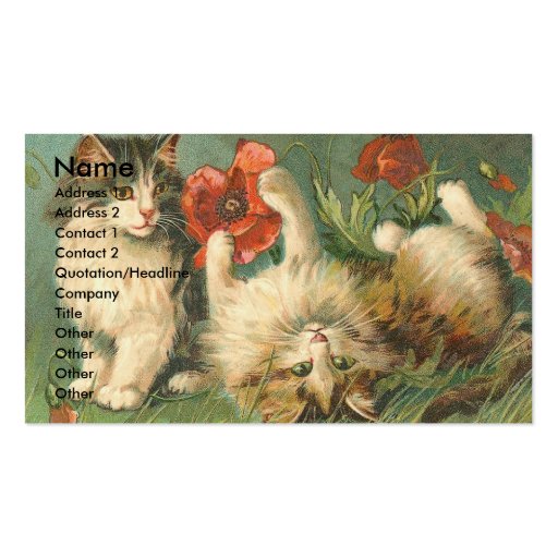 Vintage Kitties and Poppies Business Card Templates (front side)