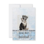 Vintage Kitty with Crown Blue Invitation