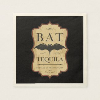 Vintage Label Halloween Bat Tequila Party Napkins Standard Cocktail Napkin