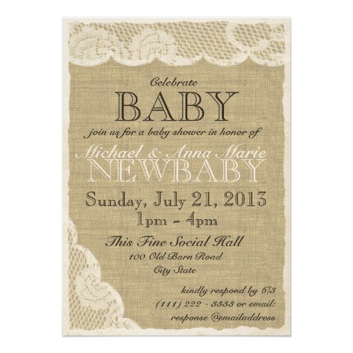 Vintage Lace and Bow Baby Shower Announcement (front side)