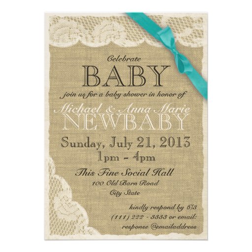 Vintage Lace and Bow Baby Shower Invitation