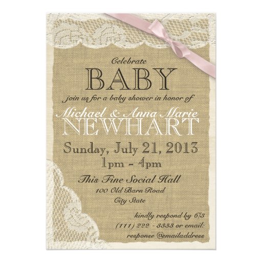 Vintage Lace and Bow Baby Shower Pink Invitations