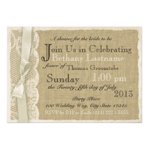 Vintage Lace and Burlap Bridal Shower Invitation