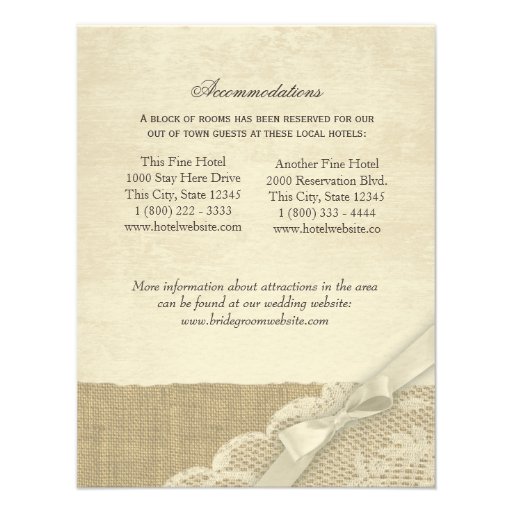 Vintage Lace and Burlap Information Card