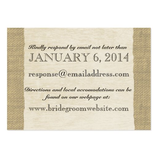 Vintage Lace and Burlap Look Insert card Business Card Templates (front side)