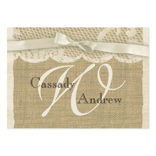Vintage Lace and Burlap Look Insert card Business Card Templates (back side)