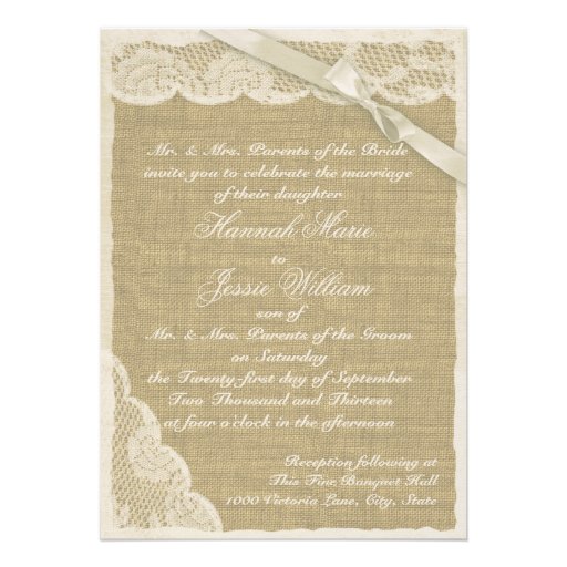 Vintage Lace and Burlap Personalized Invite